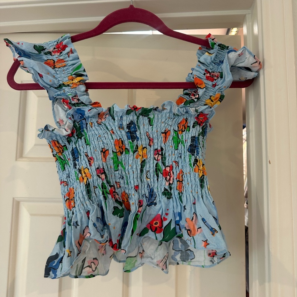 Hill House Ellie crop top- light blue space floral